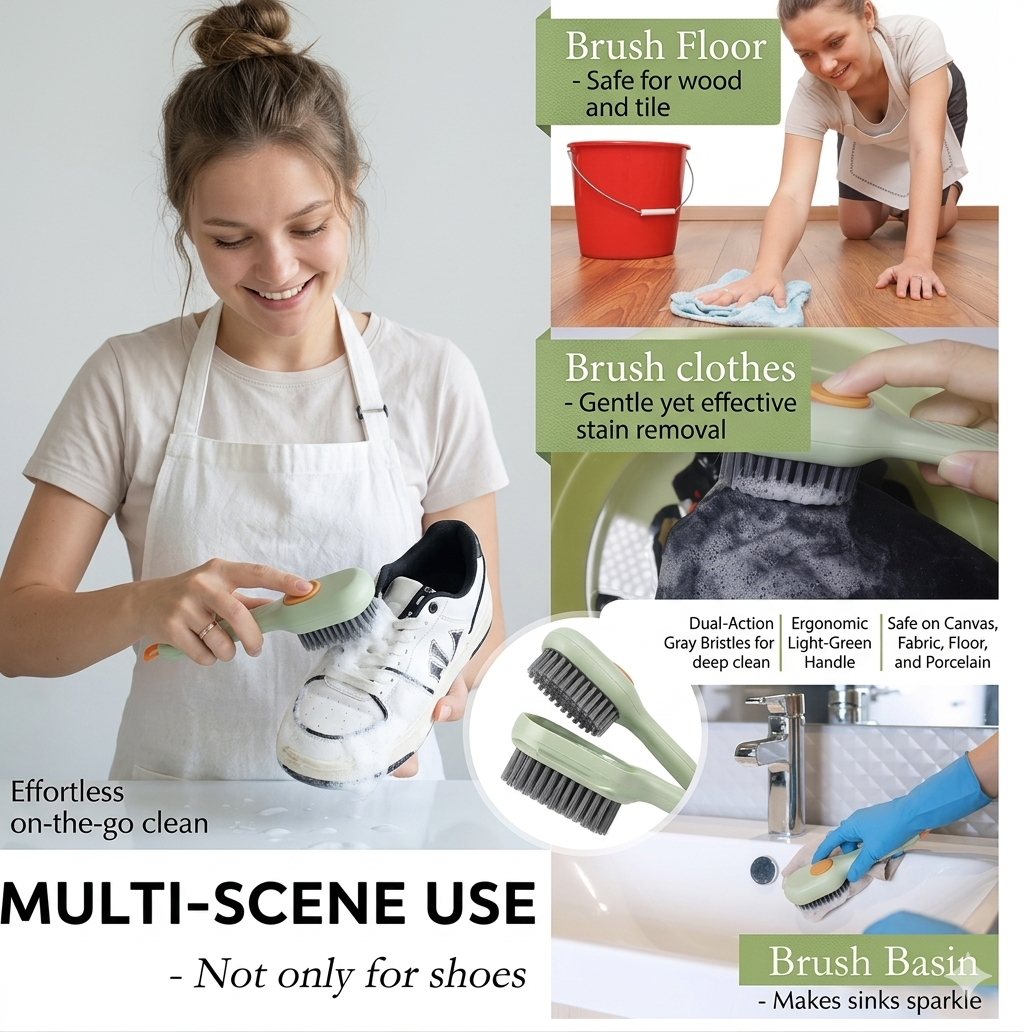 Automatic Liquid Shoe Cleaning Brush with Built-in Soap Dispenser | 2-in-1 Shoe Scrubber & Clothes Washing Brush | Refillable Liquid Box, Long Handle, Press-Type Soap Dispensing Cleaner