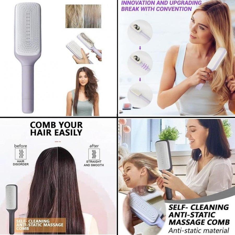 Self Cleaning Hair Brush - One-Pull Clean Massage Comb, Easy Clean Hair Brush | Soft Hair Combs Hairbrushes for Long Short Wavy Straight Hair | Hair Styling Tools For All Hair Types ( Pack of 1  )