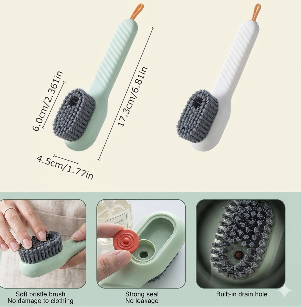 Automatic Liquid Shoe Cleaning Brush with Built-in Soap Dispenser | 2-in-1 Shoe Scrubber & Clothes Washing Brush | Refillable Liquid Box, Long Handle, Press-Type Soap Dispensing Cleaner