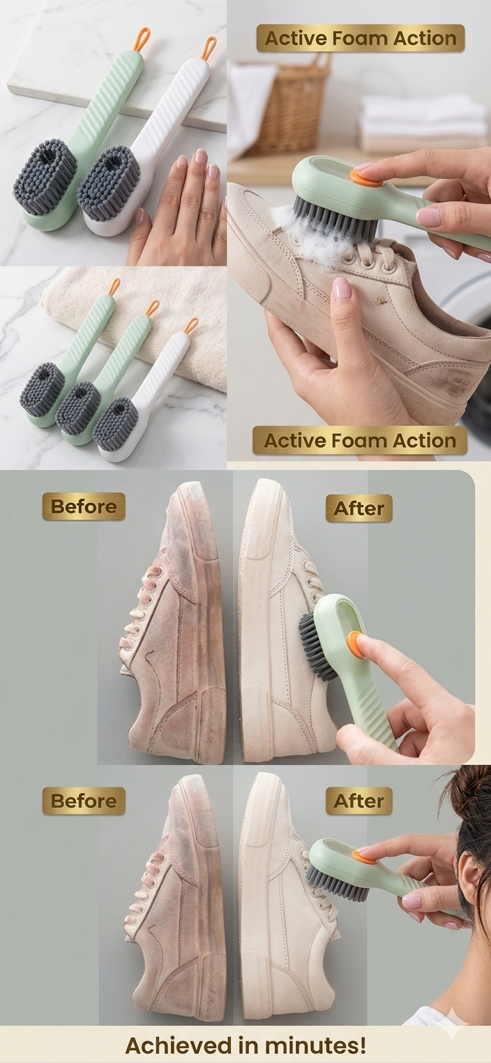 Automatic Liquid Shoe Cleaning Brush with Built-in Soap Dispenser | 2-in-1 Shoe Scrubber & Clothes Washing Brush | Refillable Liquid Box, Long Handle, Press-Type Soap Dispensing Cleaner